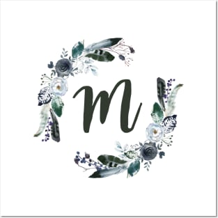 Floral Monogram M Dark Bohemian Flora Posters and Art